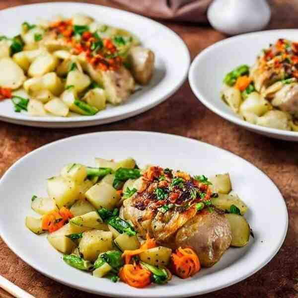 Картофель с овощами и курицей на пару